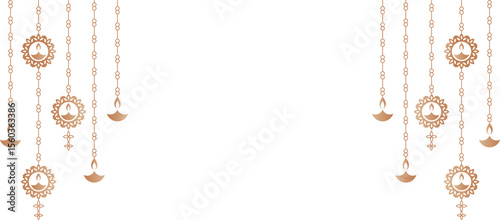 Happy Diwali festival greeting banner and hanging lamps with text space vector illustration