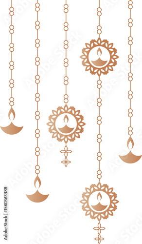 Happy Diwali festival greeting banner with hanging lamps vector illustration
