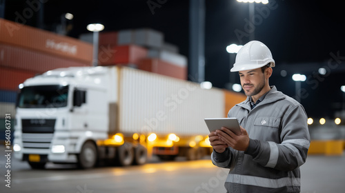 Supply Chain Logistics Hub with Manager Overseeing Loading Dock