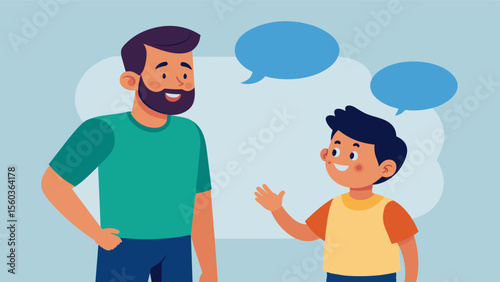 A father and son discussing the importance of loving and accepting all body types regardless of societal standards or expectations.. Vector illustration