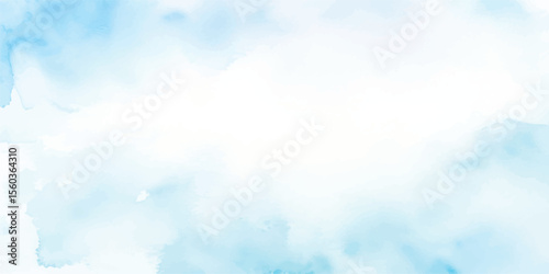 Light Sky Blue Watercolor on Paper – Hand Drawn Soft Wet Texture Background with Gentle Aquarelle Brush Strokes for Modern Stationery, Invitations, Web Templates, or Presentation Slides
