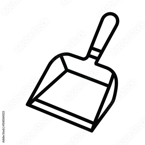 Simple black line art icon of a dustpan and brush on a white background