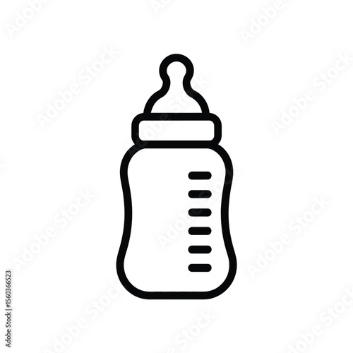 Simple black outline icon of a baby feeding bottle with measurement markings
