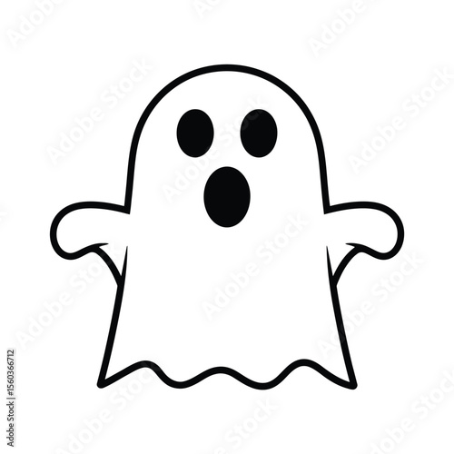 Simple cartoon ghost with wide eyes and open mouth on white background