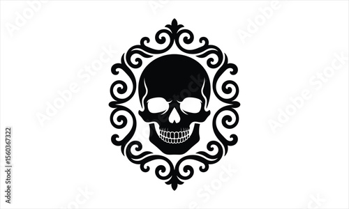 Intricate floral ornament with a human skull silhouette design