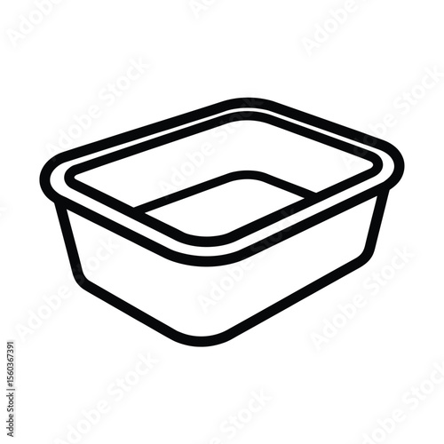 Simple outline drawing of a rectangular food container with a lid rim
