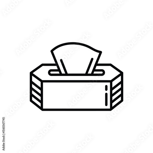 Simple line art icon of a tissue box with tissues protruding from the opening