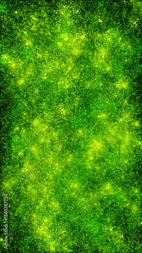 Green Particles Vibrance Loop. Abstract neon green particles on black background, seamless loop, vertical resolution.
