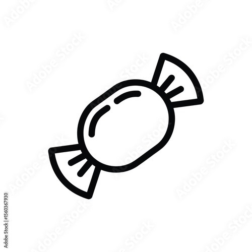 Simple black line art icon of a wrapped candy on a white background