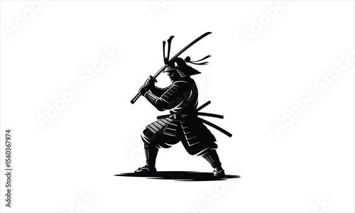 Dynamic samurai warrior in action silhouette