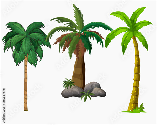 Tropical Palm Trees Vector Illustration Set