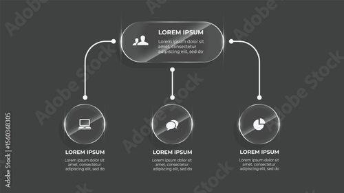 3D Glass Effect 3 Step Business Infographic – Vector Flow Chart Template with Icons, Diagram, and Web Elements