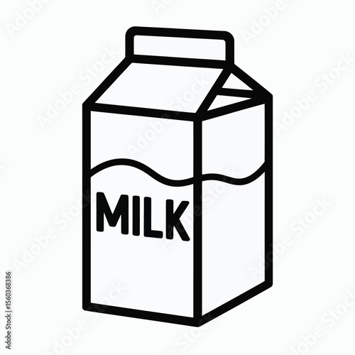 Simple black outline drawing of a milk carton with the word milk on it