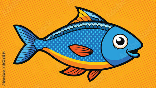 Pop Art Style Fish Illustration Halftone.