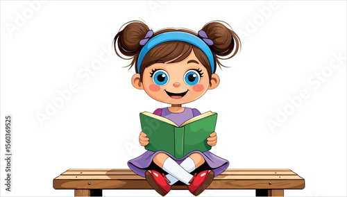 A cartoon of a girl reading a book