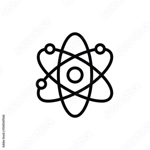 Simple black line drawing of an atom with orbiting electrons on a white background