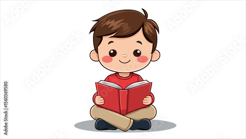A cartoon of a boy reading a book