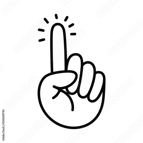 Cartoon hand with index finger pointing up and radiating lines symbolizing action