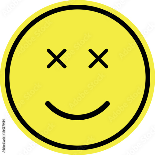 A cheerful yet ironic emoji with crossed-out eyes.