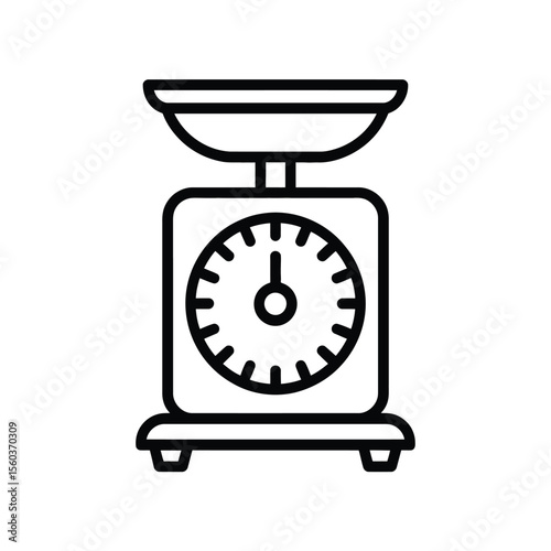 Simple line art icon of a vintage kitchen scale with a round dial