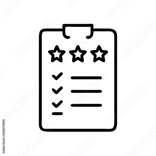Rating Checklist Clipboard Line Icon with Stars and Checkmarks