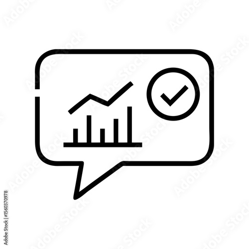 Analytics Chart Speech Bubble Line Icon with Check Mark for Business Report