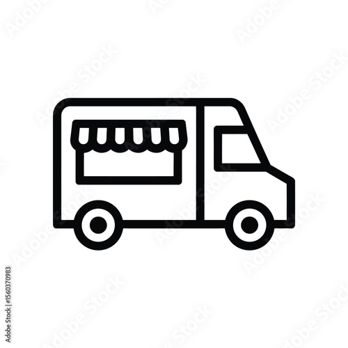 Simple black line art icon of a food truck with an awning