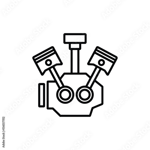 Simple line art illustration of a v twin engine motor with pistons and crankshaft