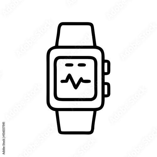Smartwatch Icon with Heart Rate Monitor Line – Minimal Outline Design