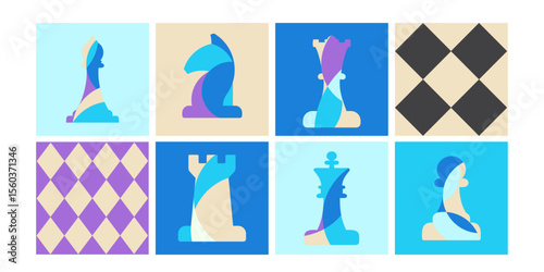 Collection of Chess pattern vector with Blue tones