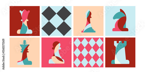 Collection of Chess pattern vector with Pink tones