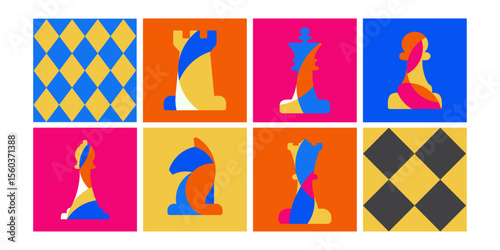 Collection of Chess pattern vector with bright pop tones