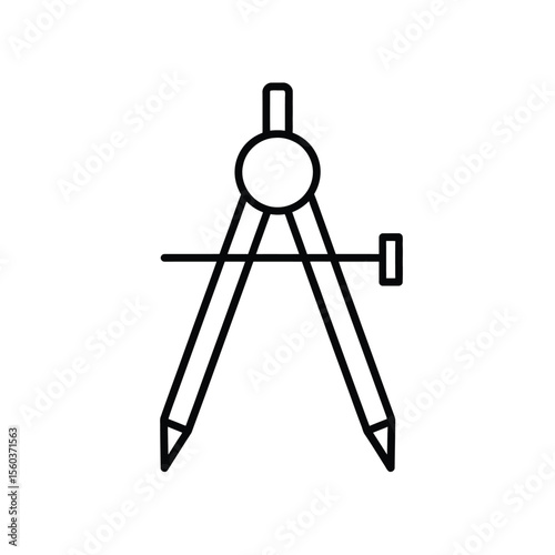 Simple black line drawing of a drawing compass with a pencil on a white background