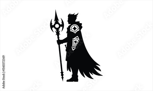 Dynamic warrior silhouette in action ready for battle