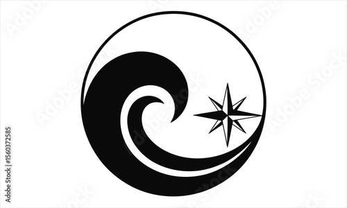 Dynamic ocean wave crashing in a bold black silhouette