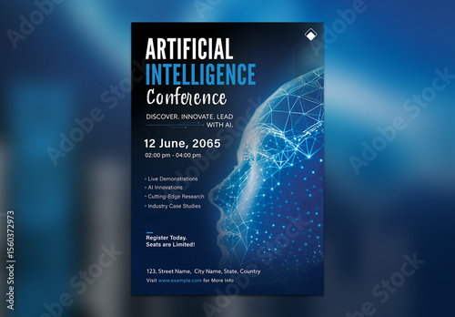 Editable Artificial Intelligence Conference Flyer Template – A4 Vertical Event Poster for AI Innovation, Tech, and Research Summits