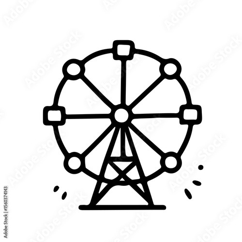 Whimsical ferris wheel doodle in vector format captures playful amusement park vibes. Perfect for carnival-themed designs, kids' activities, and fun event promotions. Ideal for joyful projects.