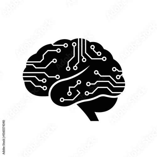 Minimal black brain circuit icon in flat vector design
