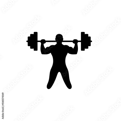 Minimal black weightlifting icon with barbell in flat vector design
