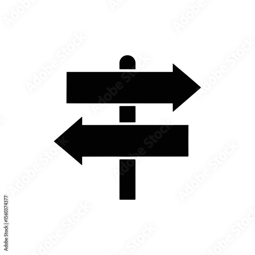 Minimal black signpost icon with opposite arrows in flat vector design
