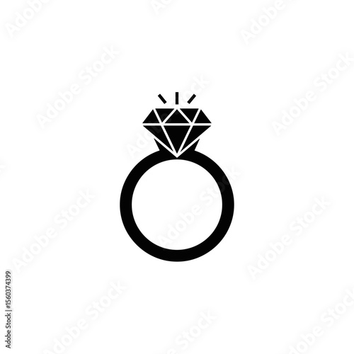 Minimal black diamond ring icon in flat vector design
