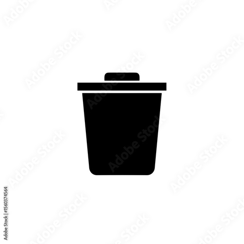 Minimal black trash bin icon in flat vector design
