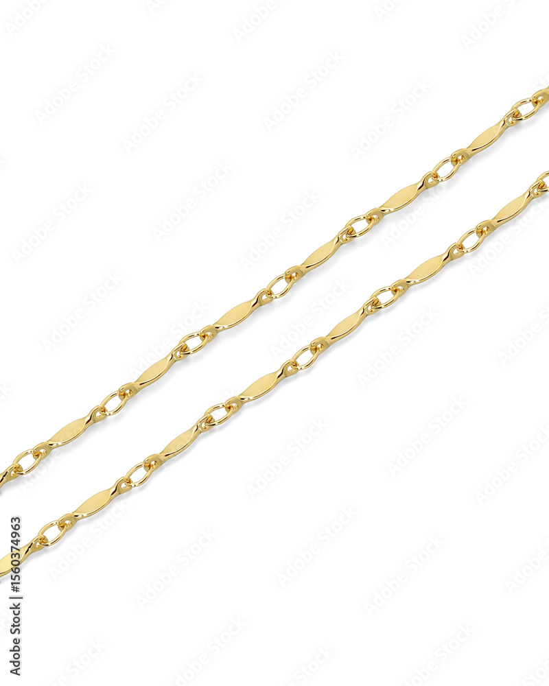 Dapped Bar Gold dainty chain permanent jewelry close up isolated on white background