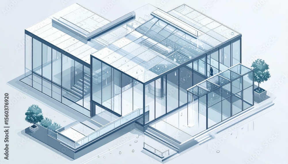 Obraz premium Modern Isometric Atrium Design with Glass Details and Dew Effects