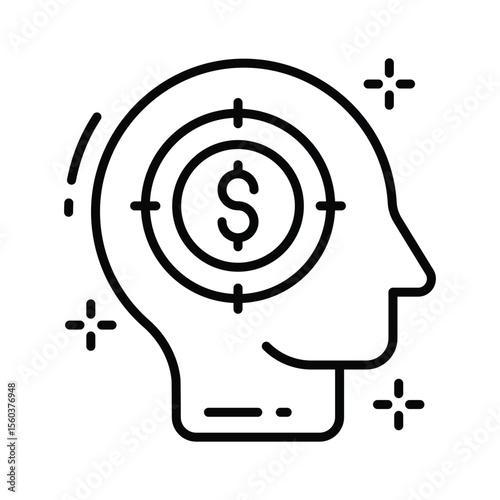 Well designed outline icon of money minded thoughts