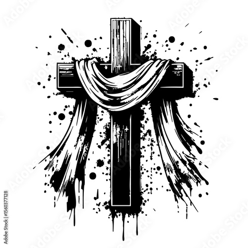 cross draped cloth Silhouette Grunge Splatter and Dripping Spray Effects