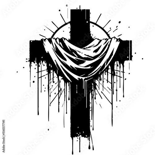cross draped cloth Silhouette Grunge Splatter and Dripping Spray Effects