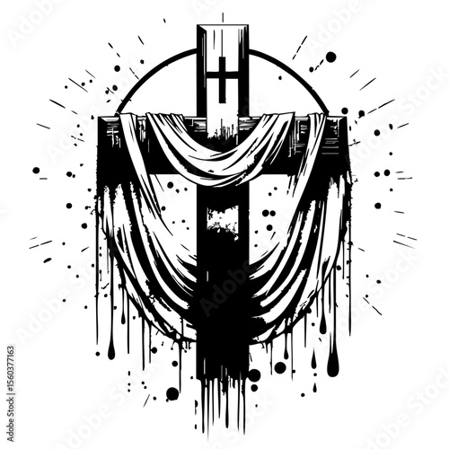cross draped cloth Silhouette Grunge Splatter and Dripping Spray Effects