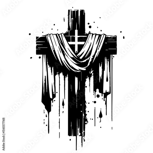 cross draped cloth Silhouette Grunge Splatter and Dripping Spray Effects