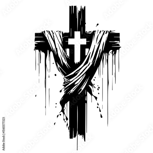 cross draped cloth Silhouette Grunge Splatter and Dripping Spray Effects
